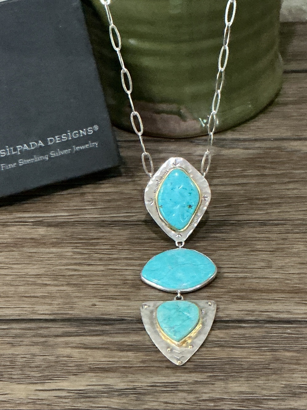 Silpada Howlite Triple-Drop Sterling Necklace with Gold Accents